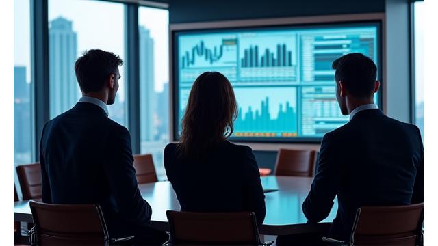 Financial professionals in a meeting, representing financial services leadership recruitment.